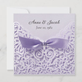 ラベンダーのリボンとレースの結婚誓約更新 招待状