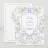 ラベンダーのリボン付き スウィート クレスト ブライダル シャワー 招待状 (正面/裏面)
