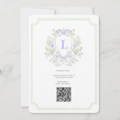 ラベンダーのリボン付き スウィート クレスト ブライダル シャワー 招待状 (裏面)