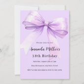 ラベンダーのリボン　エレガントな誕生日招待状 招待状 (正面)