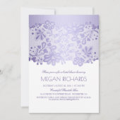 ラベンダーのレースのエレガントなヴィンテージの白のブライダルシャワー 招待状 (正面)