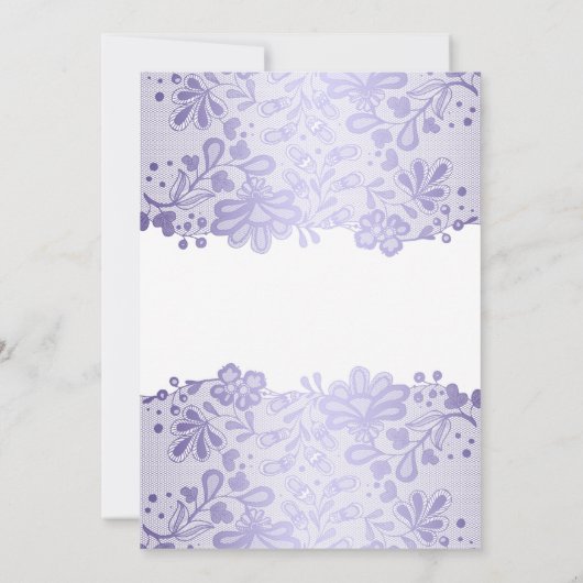 ラベンダーのレースのエレガントなヴィンテージの白のブライダルシャワー 招待状 (裏面)