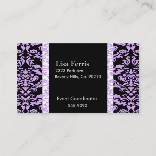 ラベンダーのロココ様式のエレガントな黒セット 名刺 (正面)