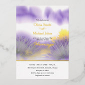 ラベンダーのワイルドフラワー結婚式招待状 箔シーズンカード (正面)
