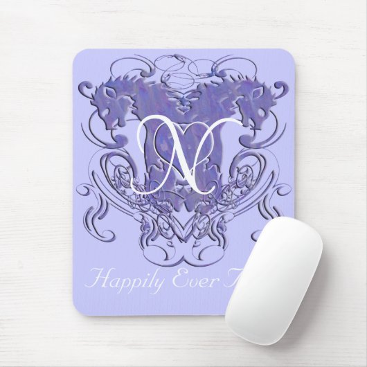ラベンダーのヴィンテージライオンと渦巻きモノグラム マウスパッド (マウス)