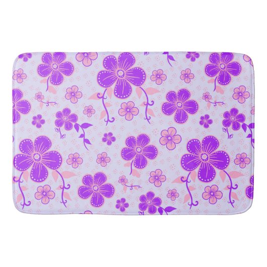 ラベンダーの上に紫とピンクのプリティな花柄 バスマット (正面)