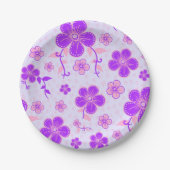 ラベンダーの上に紫とピンクのプリティな花柄 ペーパープレート (正面)