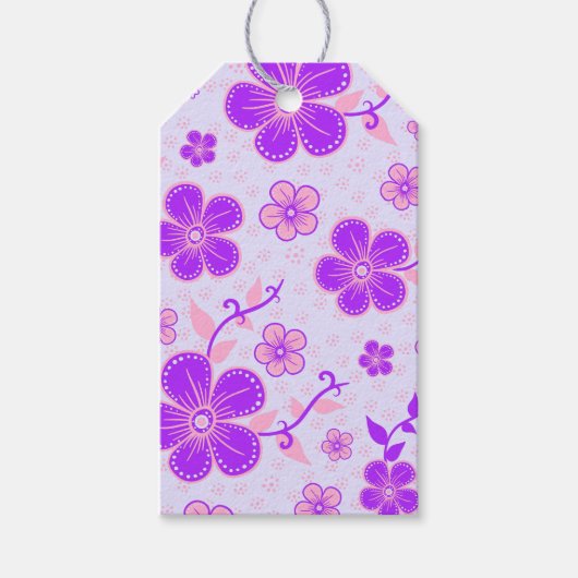 ラベンダーの上の紫とピンクのプリティーな花柄 ギフトタグ (正面)