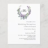 ラベンダーの予算の結婚式のレセプションへの招待 (正面)