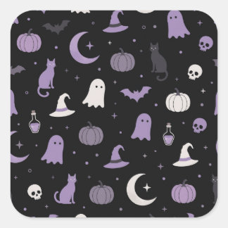 ラベンダーの可愛いハロウィンパターンステッカー スクエアシール