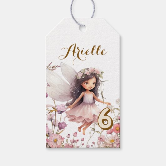 ラベンダーの妖精のワイルドフラワーのピクシー誕生日 ギフトタグ (正面)
