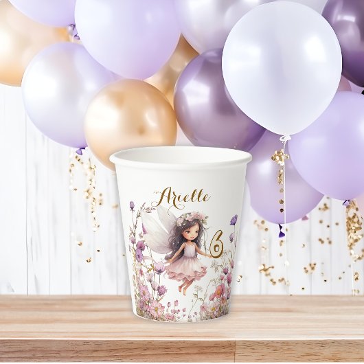 ラベンダーの妖精の野の花のピクシーの誕生日 紙コップ