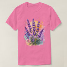 ラベンダーの小枝の水彩フラワーロンTシャツ