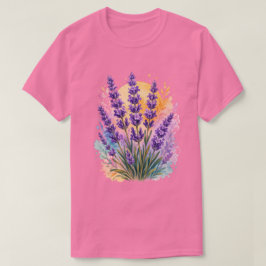 ラベンダーの小枝の水彩フラワーロンTシャツ Tシャツ