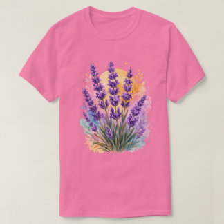 ラベンダーの小枝の水彩フラワーロンTシャツ Tシャツ
