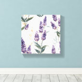 ラベンダーの小枝の水彩植物画 パープルの花 キャンバスプリント (インサイチュ (ウッドフロア))