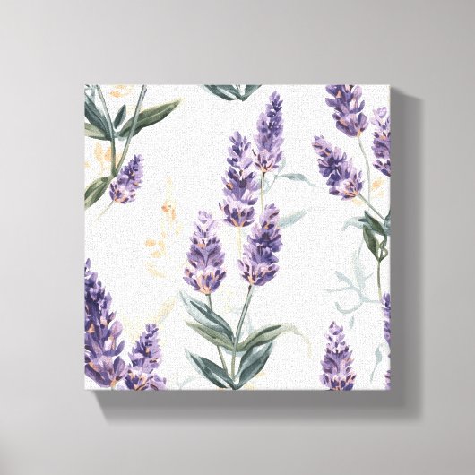 ラベンダーの小枝の水彩植物画 パープルの花 キャンバスプリント (正面)