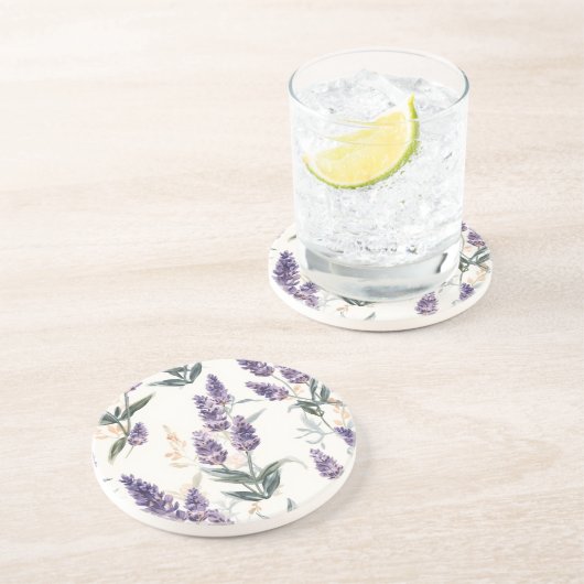 ラベンダーの小枝の水彩植物画　パープルの花 コースター (側面)