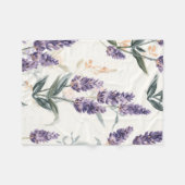 ラベンダーの小枝の水彩植物画　パープルの花 フリースブランケット (正面(横))