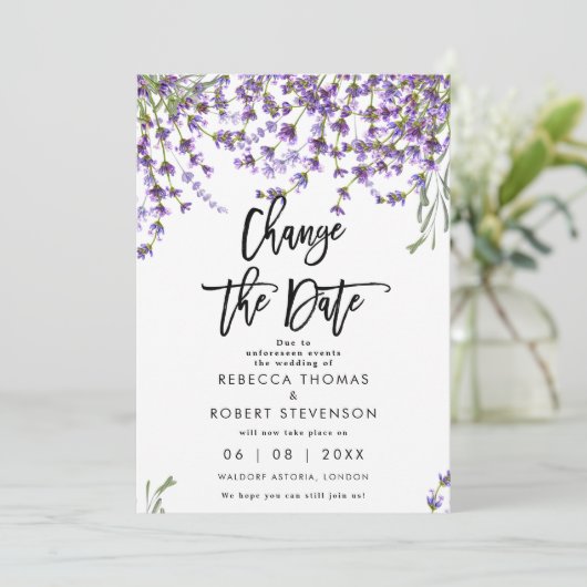 ラベンダーの日付を変更する結婚式招待状 招待状 (スタンド正面)