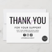 ラベンダーの書道ありがとうメディア挿入 招待状 (正面)