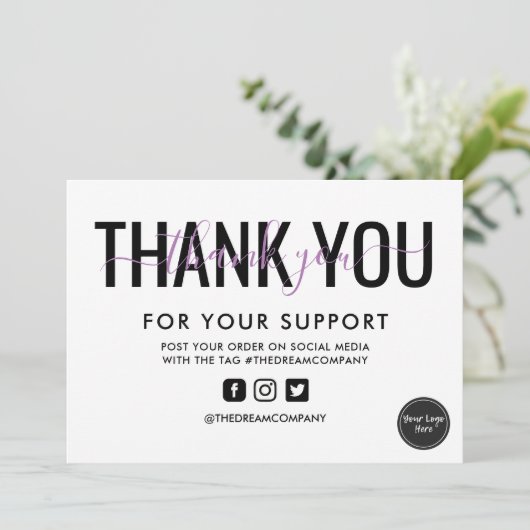 ラベンダーの書道ありがとうメディア挿入 招待状 (スタンド正面)