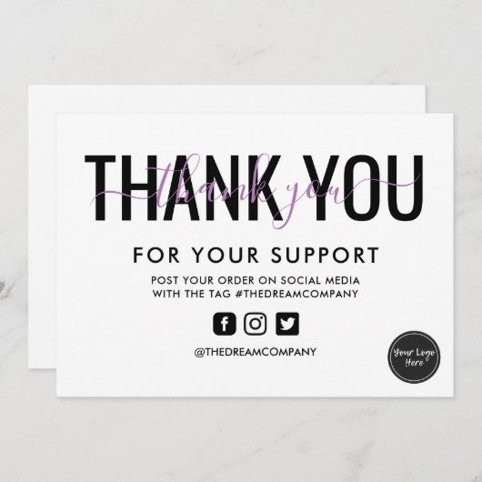 ラベンダーの書道ありがとうメディア挿入 招待状 (正面/裏面)