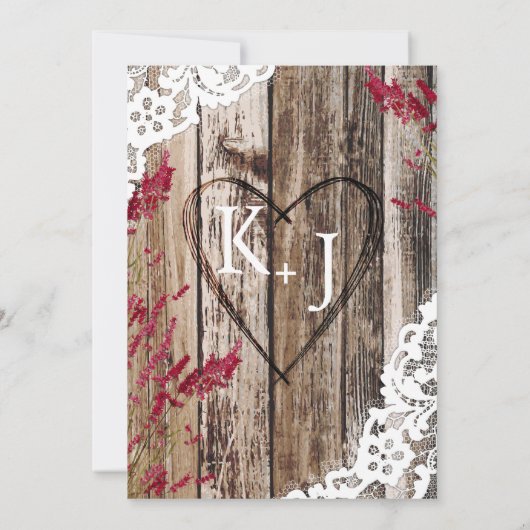 ラベンダーの木製のレースの素朴な結婚式 招待状 (裏面)