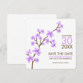 ラベンダーの桜 Save the Date 招待状 (正面/裏面)