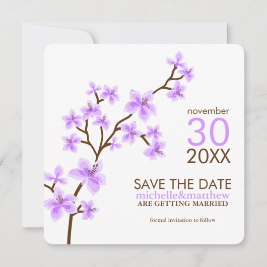 ラベンダーの桜 Save the Date 招待状 (正面)