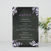 ラベンダーの植物画が描かれた結婚式メニューカード (スタンド正面)