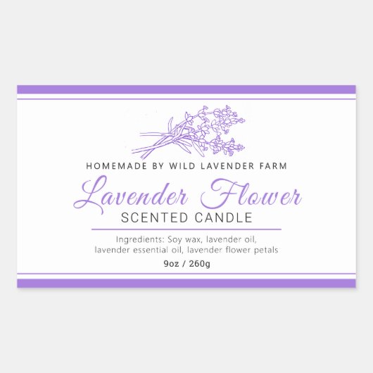 ラベンダーの植物線画材キャンドル 長方形シール (正面)