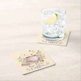 ラベンダーの水彩コーヒー デザインのあったかグッズ スクエアペーパーコースター