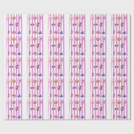 ラベンダーの水彩植物画パターン ラッピングペーパー (フラット)