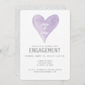 ラベンダーの水彩画のハートの婚約の招待状 招待状 (正面/裏面)