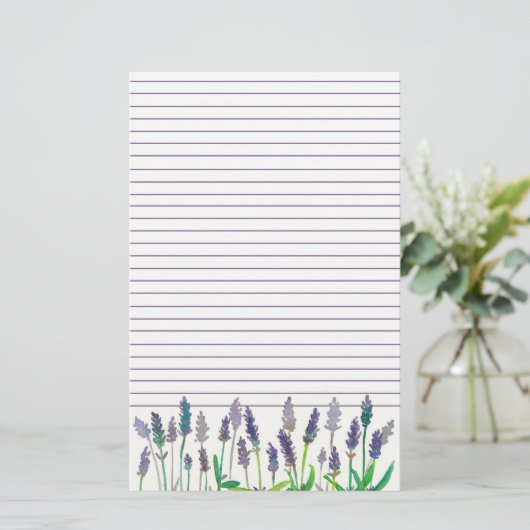 ラベンダーの水彩花が文字の並び書に 便箋 (スタンド正面)