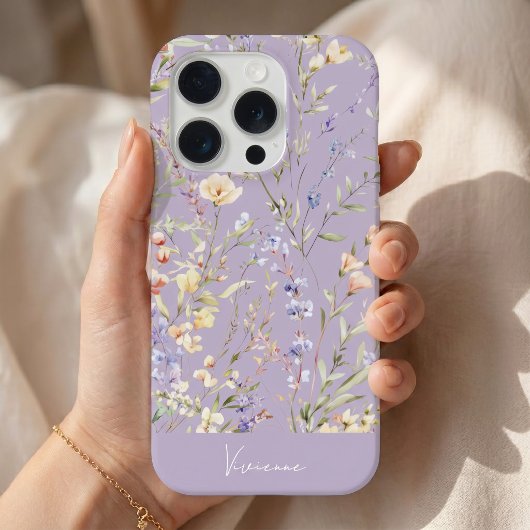 ラベンダーの水彩野の花 iPhoneケース