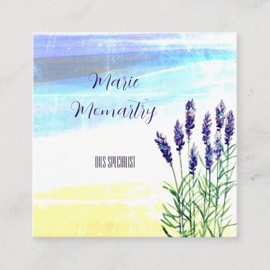 ラベンダーの水絵を描色 スクエア名刺 (正面)