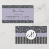 ラベンダーの灰色の花の小束はモノグラムと及び縞で飾ります 名刺 (正面/裏面)