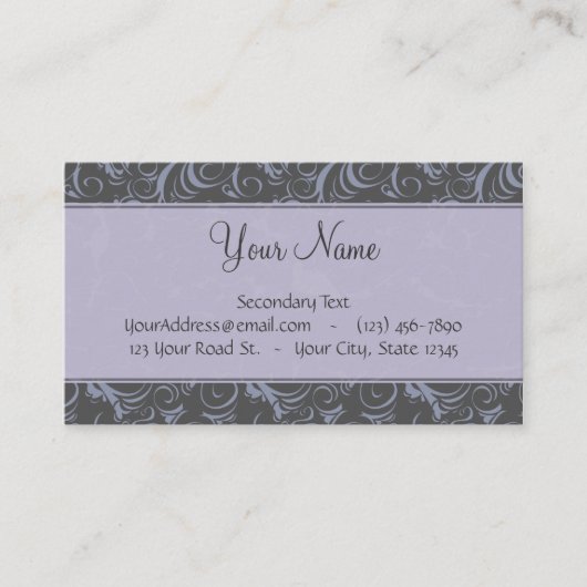 ラベンダーの灰色の花の小束はモノグラムと及び縞で飾ります 名刺 (正面)