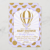 ラベンダーの熱気の気球のベビーシャワー 招待状 (正面/裏面)