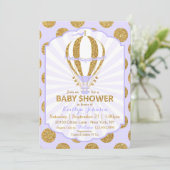 ラベンダーの熱気の気球のベビーシャワー 招待状 (スタンド正面)