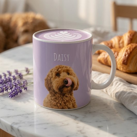 ラベンダーの犬の写真入り名入れマグカップ コーヒーマグカップ