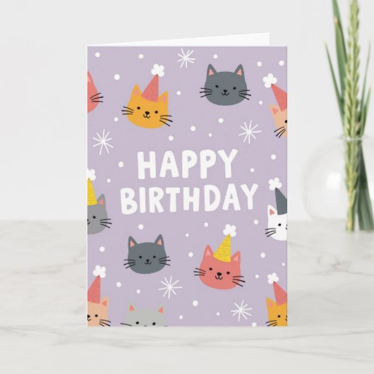 ラベンダーの猫の誕生日カード カード (正面)