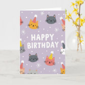ラベンダーの猫の誕生日カード カード (黄色い花)