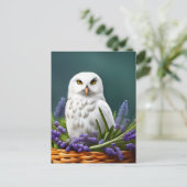 ラベンダーの白いフクロウ、ポストクロッシング ポストカード (スタンド正面)