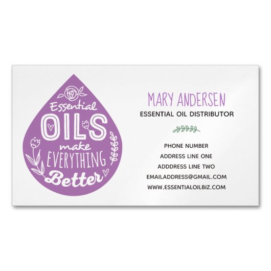 ラベンダーの精油の低下のイラストレーション マグネット名刺 (正面)