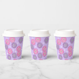 ラベンダーの紙コップにピンクとパープルの花 紙コップ