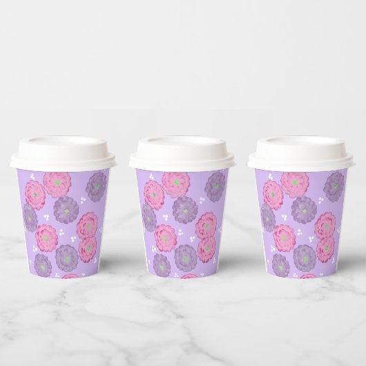 ラベンダーの紙コップにピンクとパープルの花 紙コップ (複数)