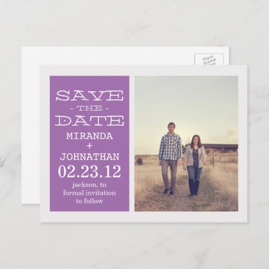 ラベンダーの素敵な写真日付のポストカードを保存 案内ポストカード (正面/裏面)